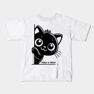 Black Cat Peek A Mew Kids T-Shirt